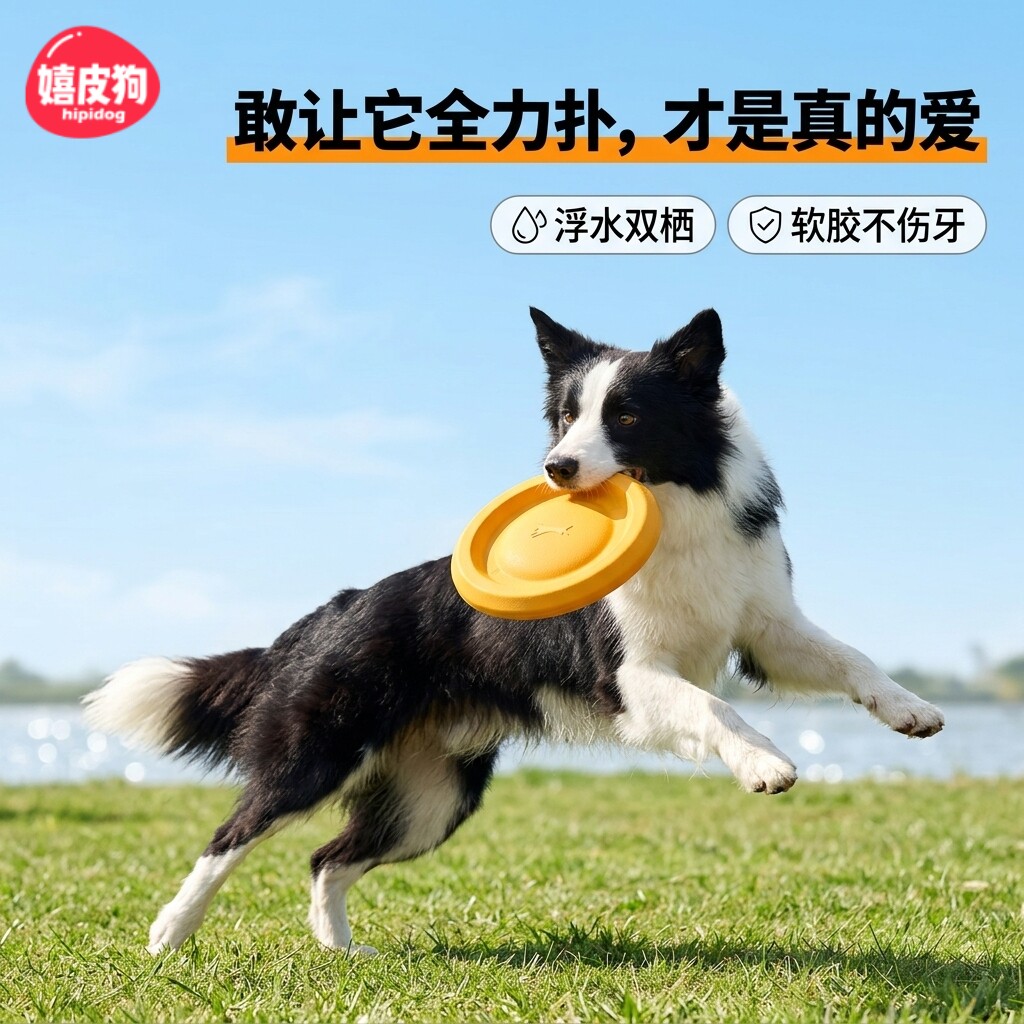 嬉皮狗玩具飞盘软胶耐咬不伤牙中大型犬边牧柯基户外训练互动巡回
