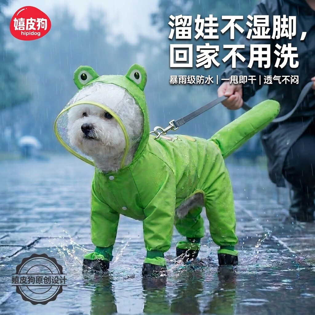 狗狗雨衣夏季四脚可牵引连帽雨衣比熊泰迪约克夏小型幼犬防水外出