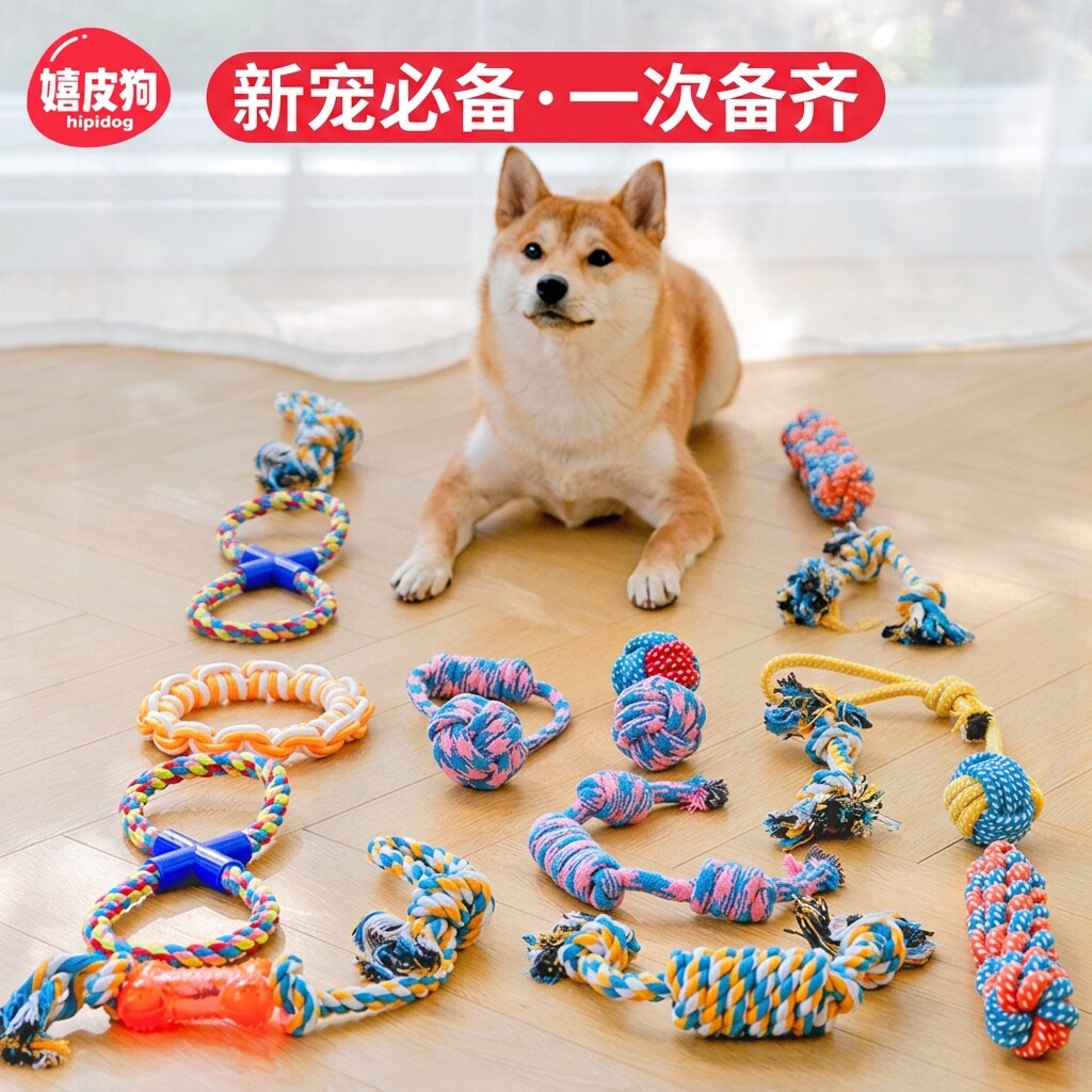 狗狗玩具绳结咬绳拔河耐咬磨牙绳拉扯宠物博美结绳小型犬球带绳