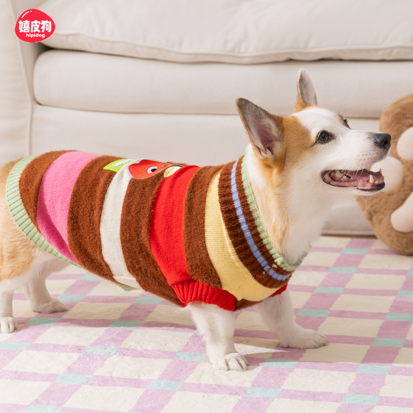 嬉皮狗彩虹毛衣秋天柯基衣服雪纳瑞柴犬腊肠宠物中型犬狗狗秋冬装