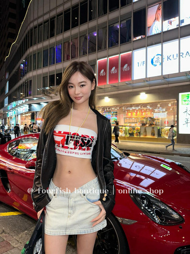 （现）小众美式辣妹复古字母修身百搭显瘦短款抹胸背心上衣