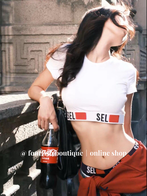 （现）小众设计美式辣妹简约休闲运动短袖背心式文胸/内裤套装