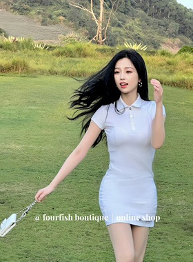 （现）虞书欣同款小众时髦辣妹字母银扣POLO衫短袖网球连衣裙