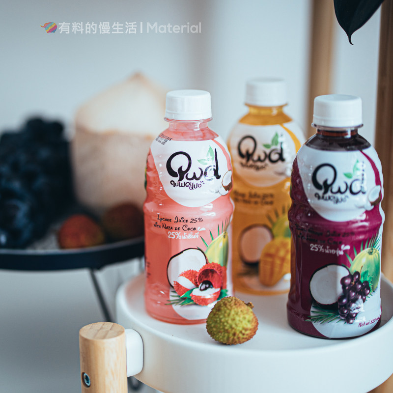 泰国进口趣味多qwd果汁饮料椰果芒果荔枝草莓菠萝橙汁320ml/瓶
