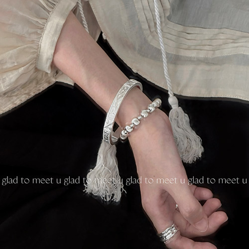 足银不褪色古法实心重工手镯女