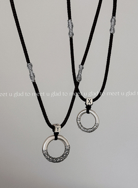 glad to meet u原创实心足银扭转乾坤圈平安扣情侣款抽绳字母项链