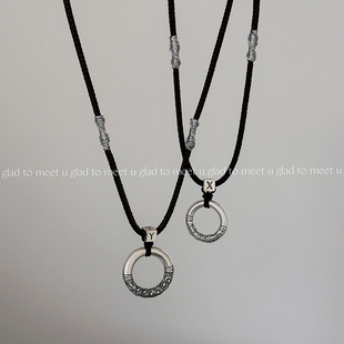 u原创实心足银扭转乾坤圈平安扣情侣款 meet 抽绳字母项链 glad