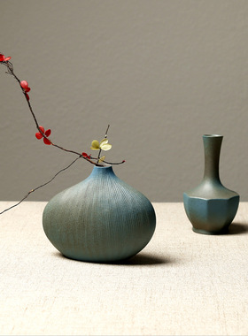 粗陶花插复古家居装饰品摆件简约陶瓷小花瓶中式创意花器禅意花插