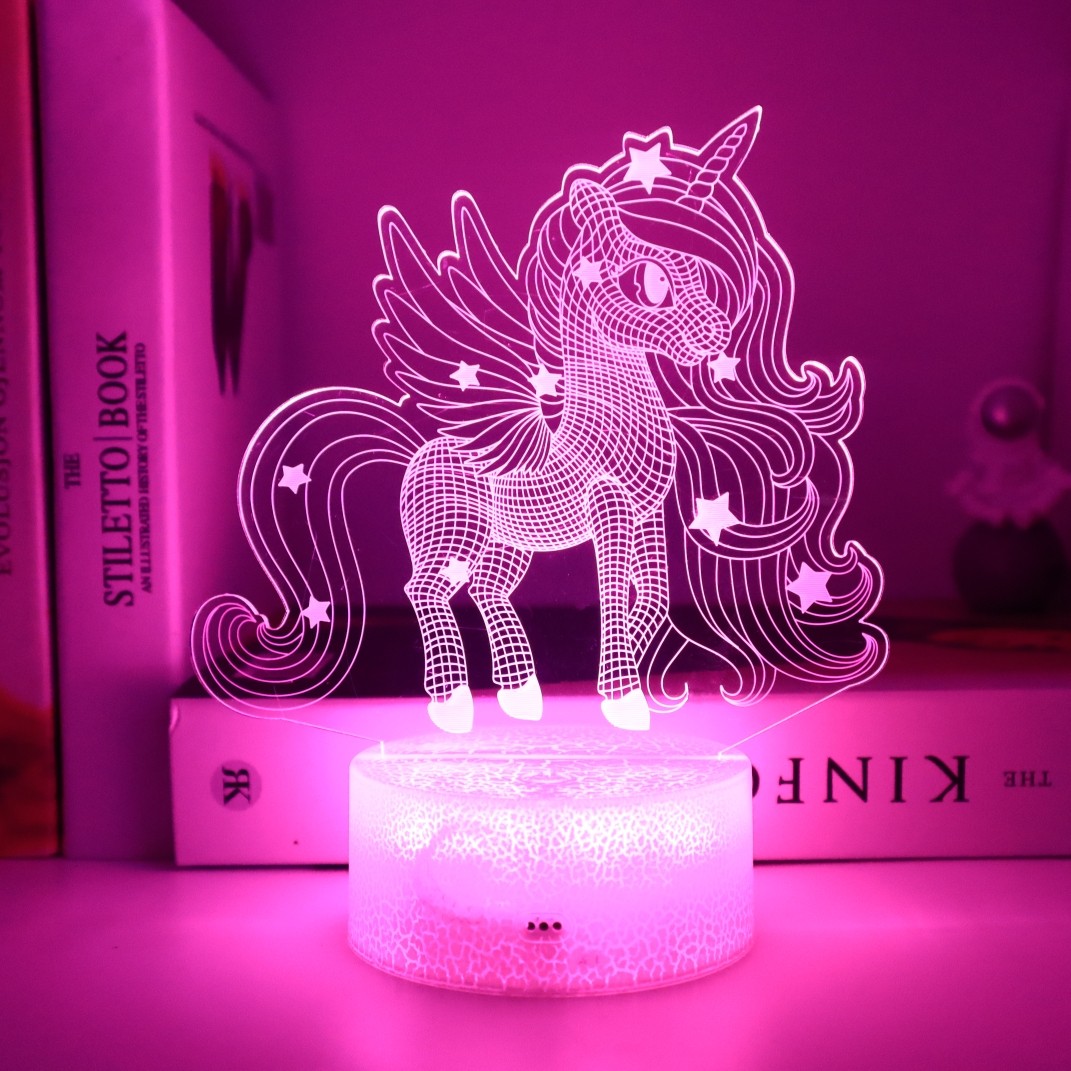 独角兽3d小夜灯梦幻少女卧室床头usb接口插电卡通灯创意生日礼物