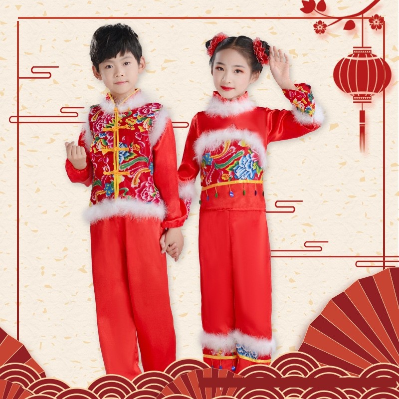 元旦儿童喜庆开门红打鼓服过年了红灯笼演出服冰糖葫芦福娃舞蹈服