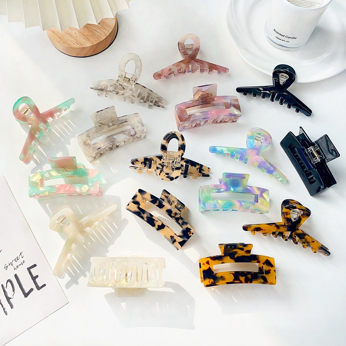 韩系时尚炫彩醋酸抓夹女优雅气质鲨鱼夹感后脑勺发抓发卡发夹