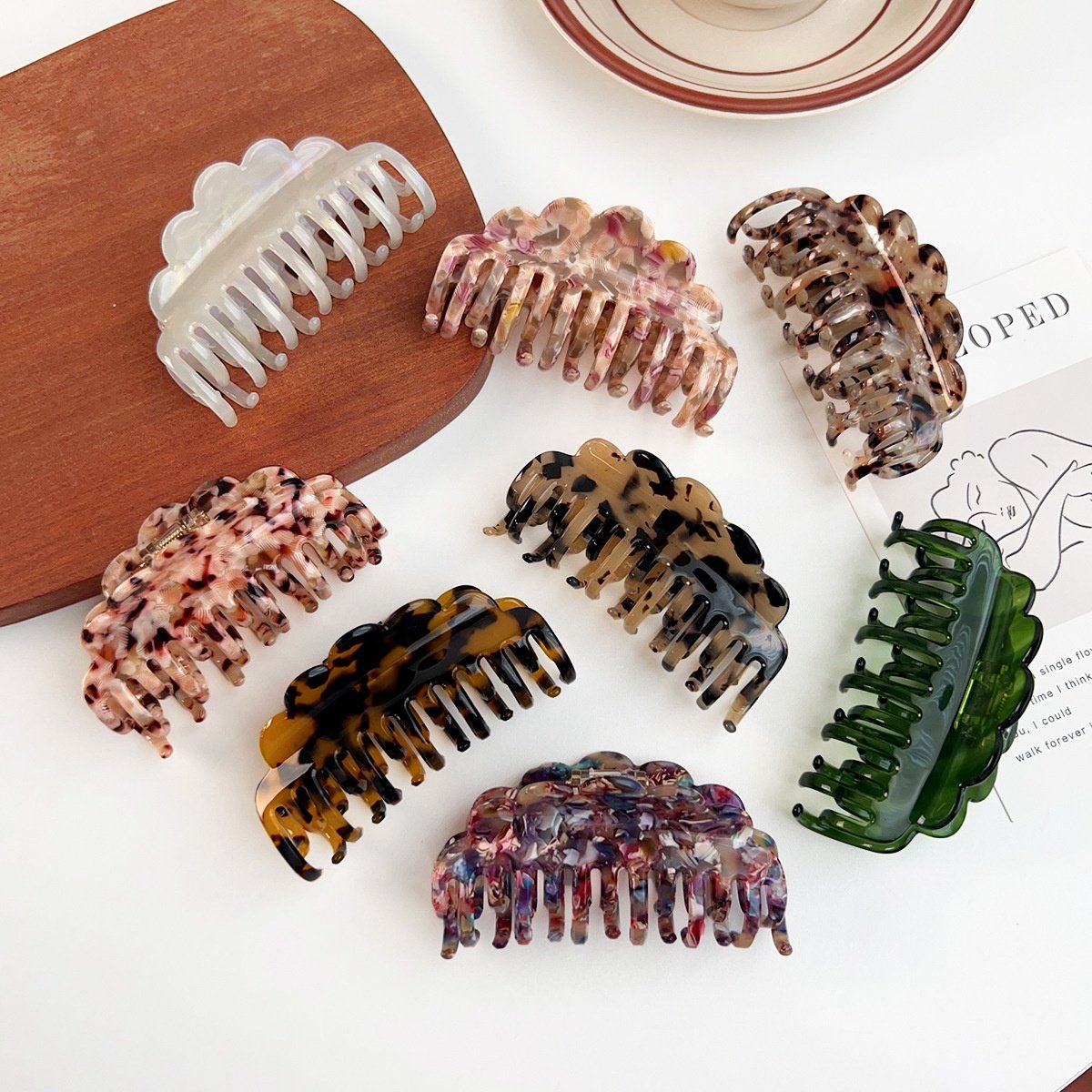 柏菲雅感醋酸发夹波浪双排齿女士发抓夹后脑勺盘发顶夹马尾夹