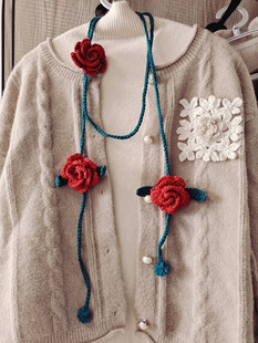 网红手工钩花复古玫瑰女士气质 饰 长腰绳腰带 装 腰饰 女 新款