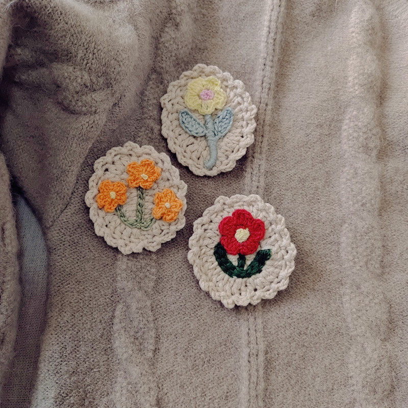 花卉椭圆布贴胸花森女手工编织毛线刺绣韩版植物文艺复古别针胸针