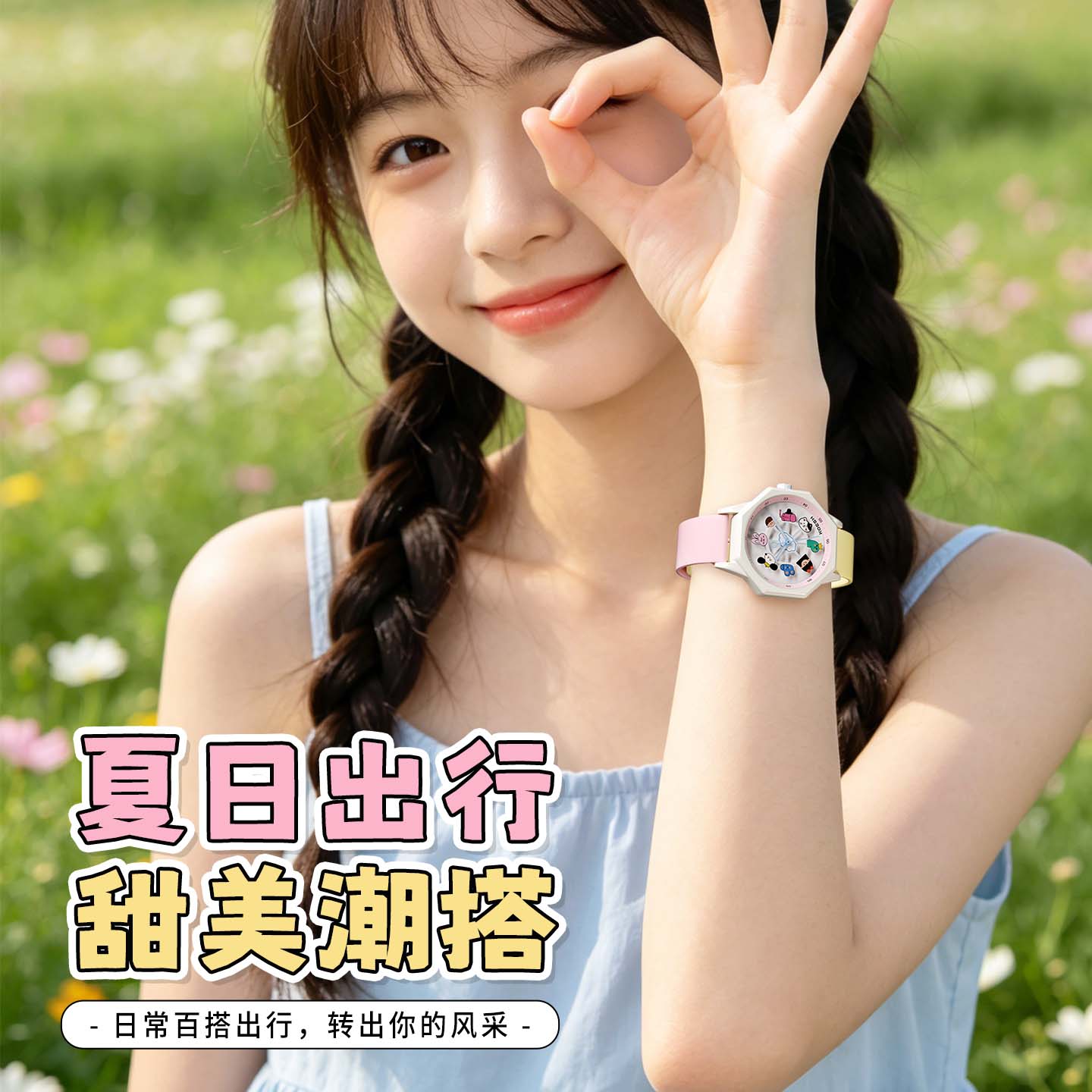 手表女学生初高中ins风旋转木马女生只看时间指针女孩电子表女款图片