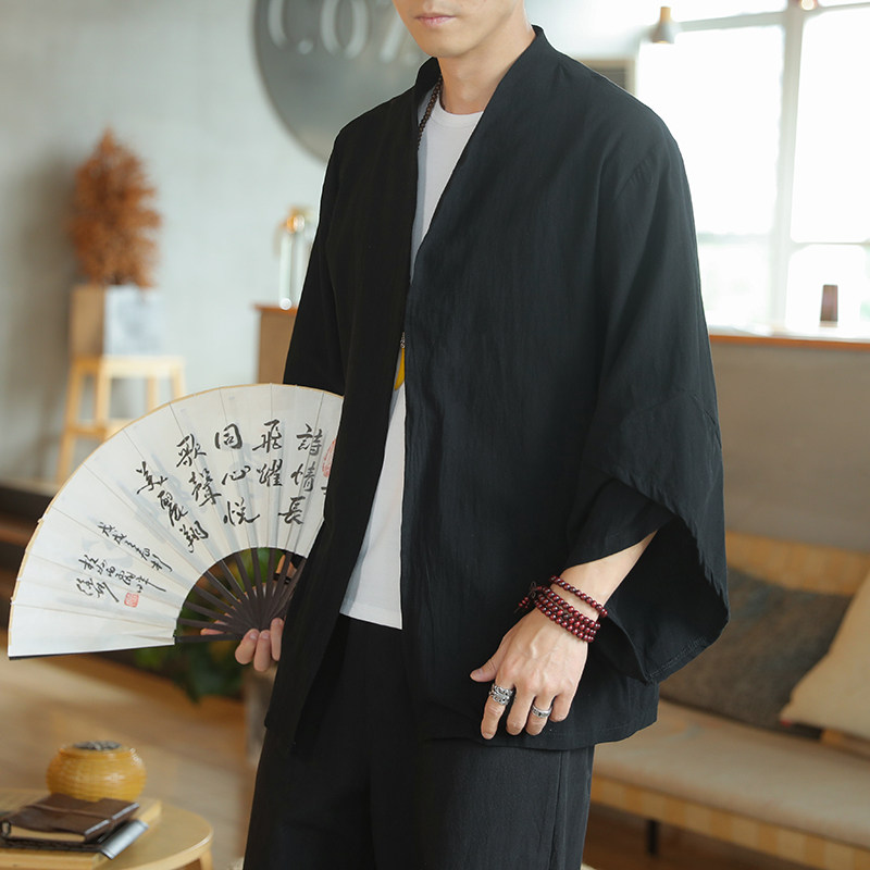 风男七分袖开衫日系和服道袍防晒夹克汉服外套219-2-W05-P40图片