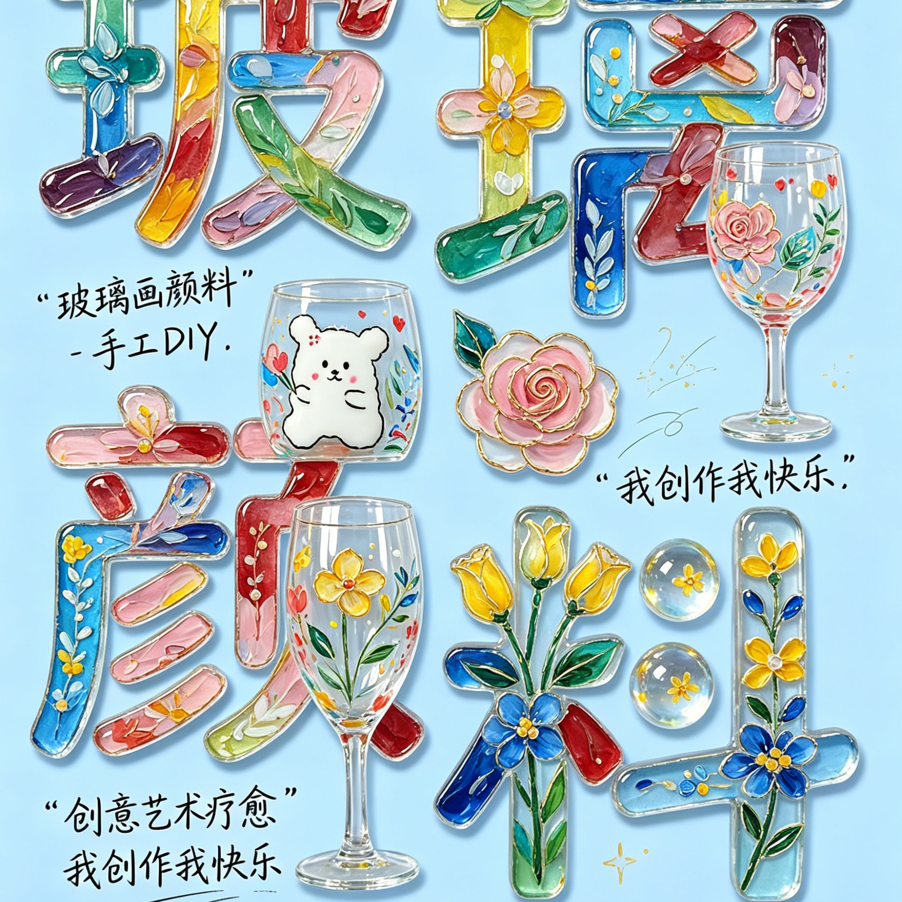 Memory回忆12色12ml玻璃画颜料手绘diy颜料玻璃画颜料套装陶瓷颜料创意装饰上色绘画勾线笔染料免烤陶瓷专用