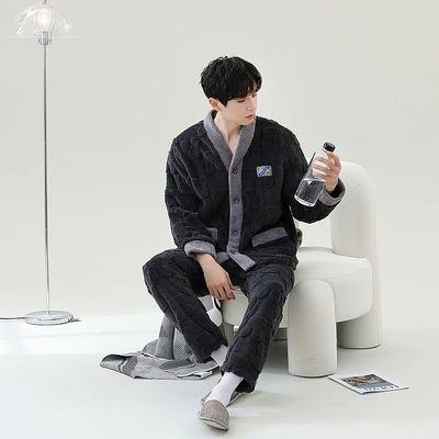 睡衣男款冬季珊瑚绒加厚套装2025新款法兰绒大码可外穿保暖家居服