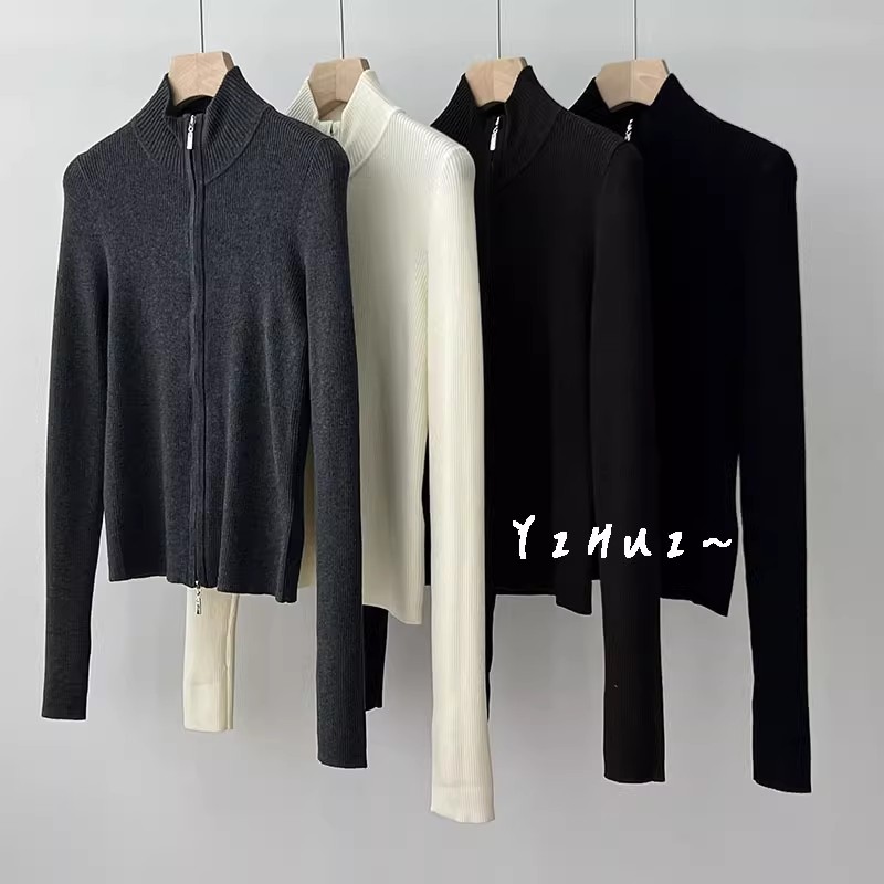 巨巨显瘦！韩单柔软羊毛双头拉链针织开衫女时髦休闲立领外套25春