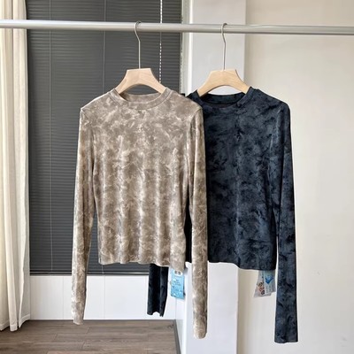 WTHEONE早春新款高定醋酸7A抗菌任意裁剪水墨画长袖T恤中国风上衣