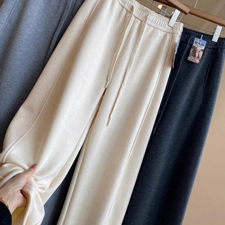 AMR UU◆一条过冬 加绒加厚保暖高腰显瘦直筒裤女阔腿裤秋冬新款