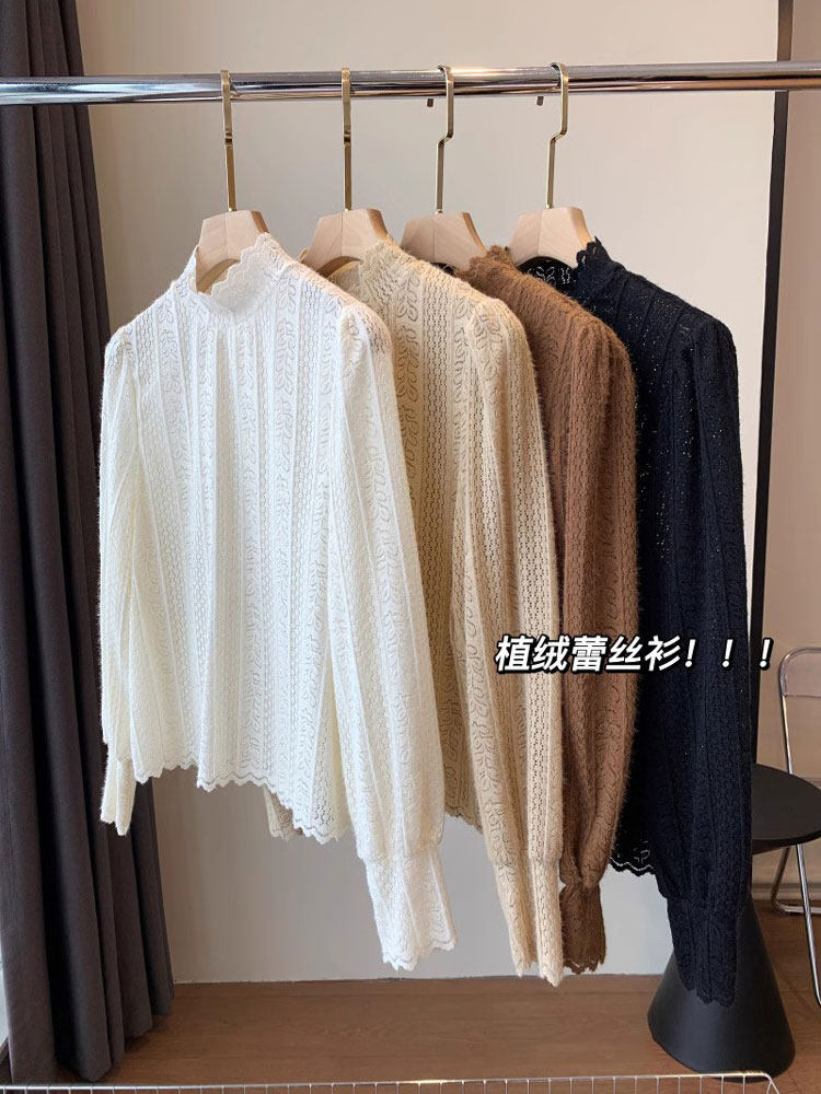 优雅百搭甜美花边领蕾丝衫