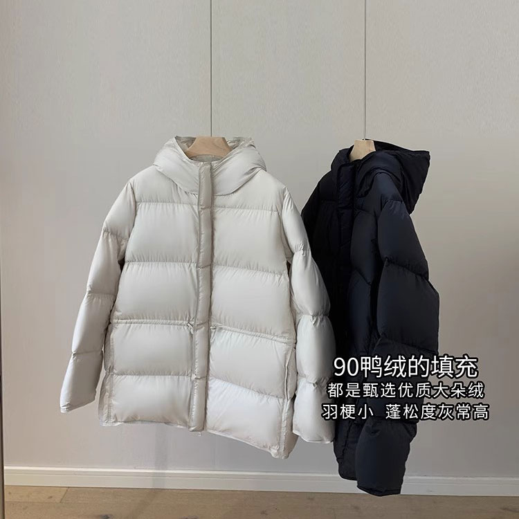 轻便出行！蓬松保暖90鸭绒简约基础设计感可收腰连帽羽绒服外套冬
