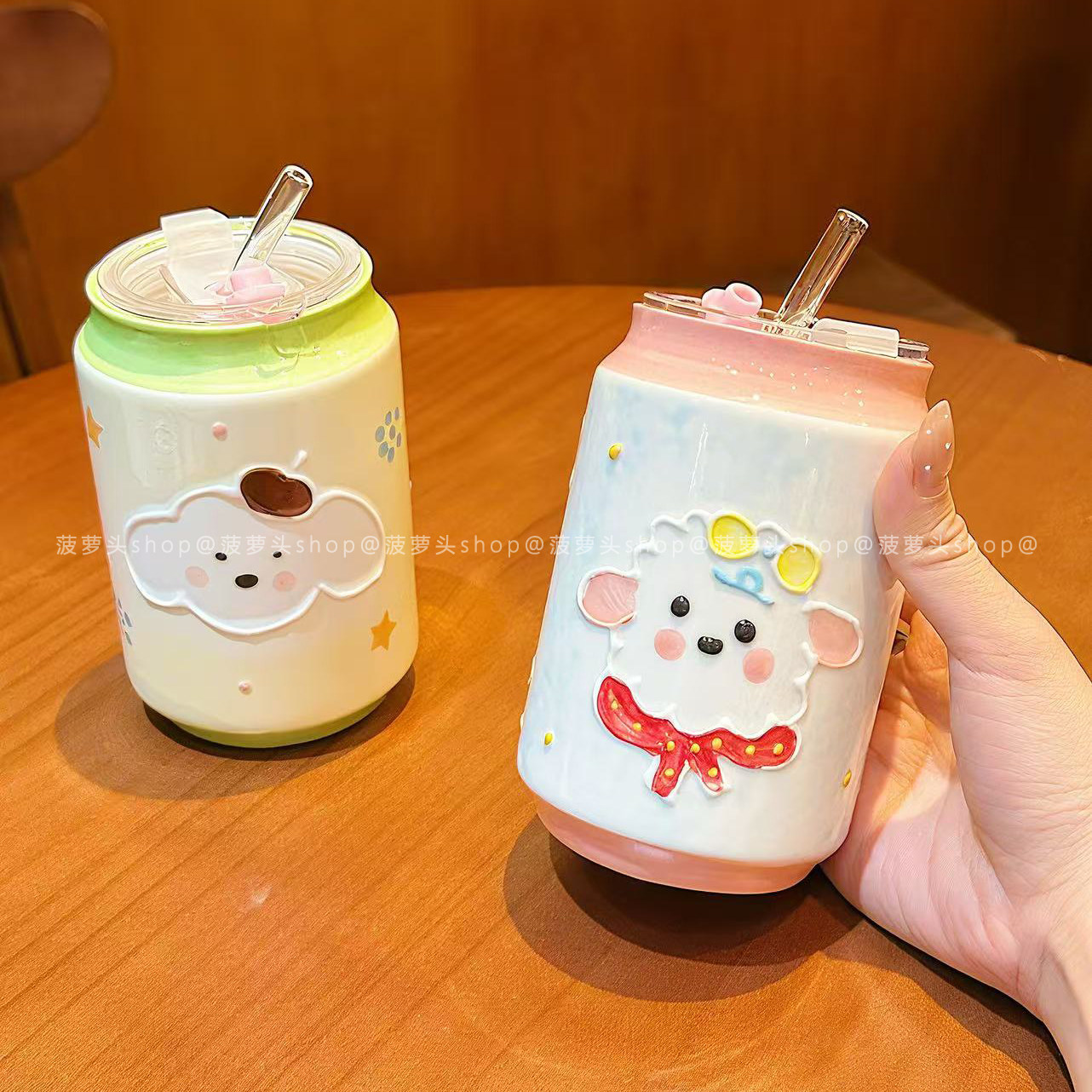 可爱卡通釉下彩马克杯家用吸管水杯女圣诞节礼品陶瓷杯子生日礼物