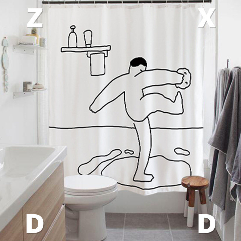 左咸敦道洗澡系列趣味浴帘免打孔遮脸加厚浴室防霉卫生间防水淋浴