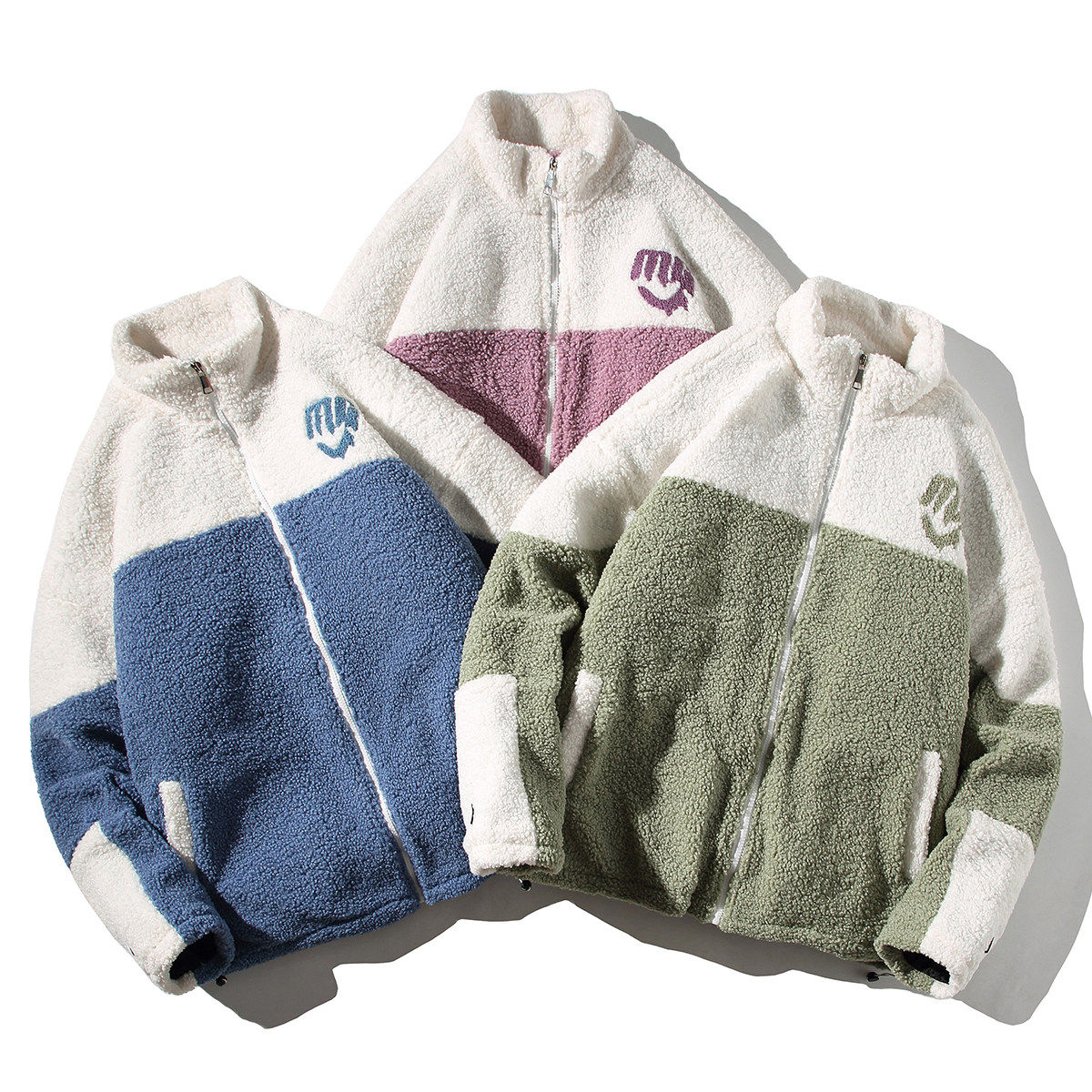 Q2099 冬季男女休闲港风撞色拼接加厚棉服羊羔毛毛绒外套P120图片