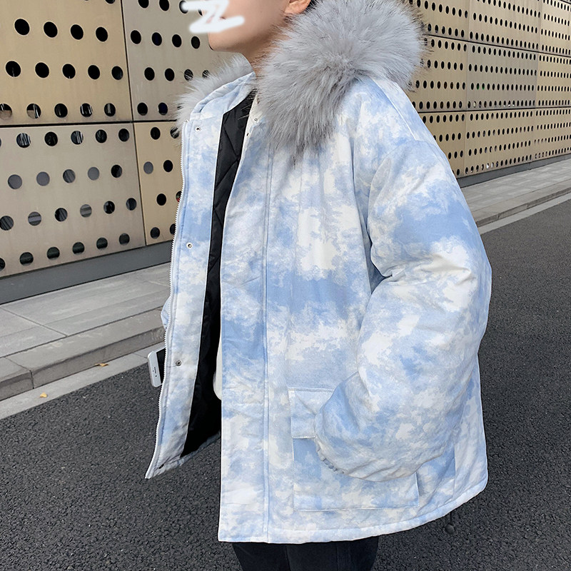 Q606冬季港风休闲男女扎染加厚棉衣棉服工装情侣装大码外套P135,男装棉衣,电商C306