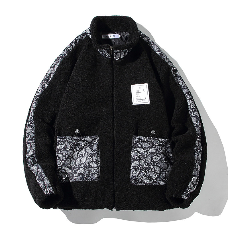 EY114白底港风冬季新款腰果花加厚棉衣棉服羊羔毛外套宽松潮P118,男装棉衣,电商C306