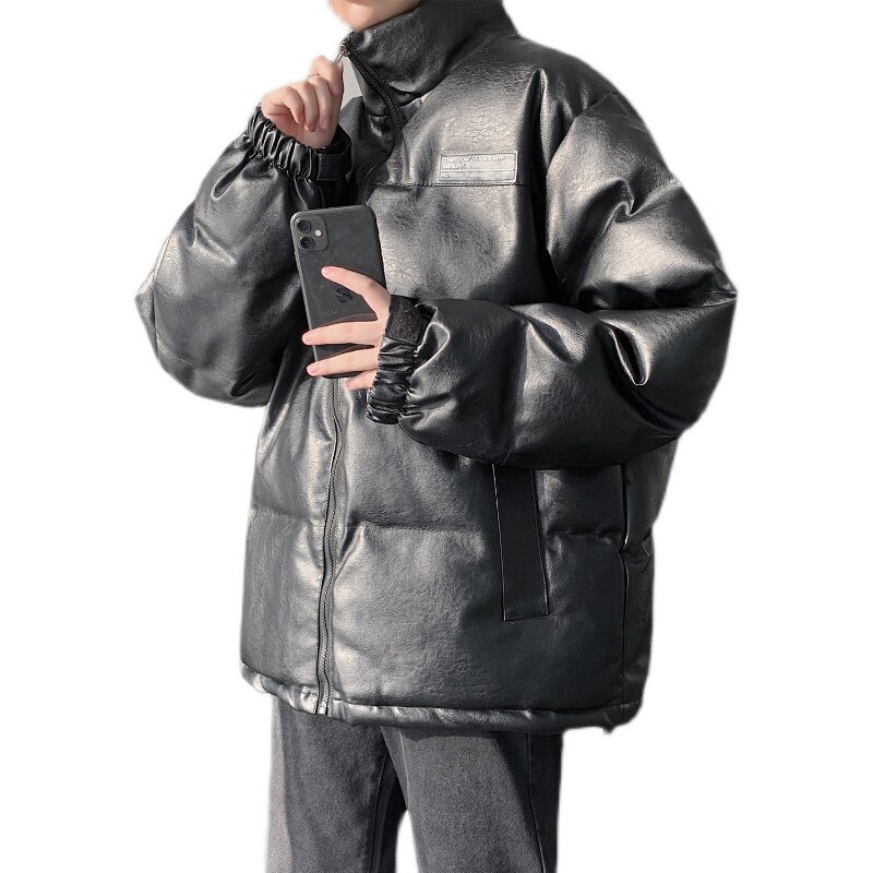 Q603冬季港风男女帅气皮衣棉衣机车服加厚棉服外套日系大码P128,男装皮衣,电商C306