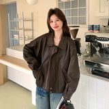 【新款】翻领蛋白PU皮衣短外套207-8033P145控238，女装短外套，卡莱