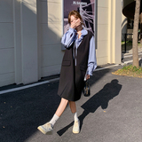 韩系氛围感背心连衣裙套装女2025春季新款气质宽松长袖衬衫两件套，女装套装/套裙，卡莱