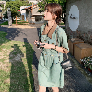 时尚牛仔连衣裙女夏季2025新款小个子韩系气质网红甜酷工装风裙子图片