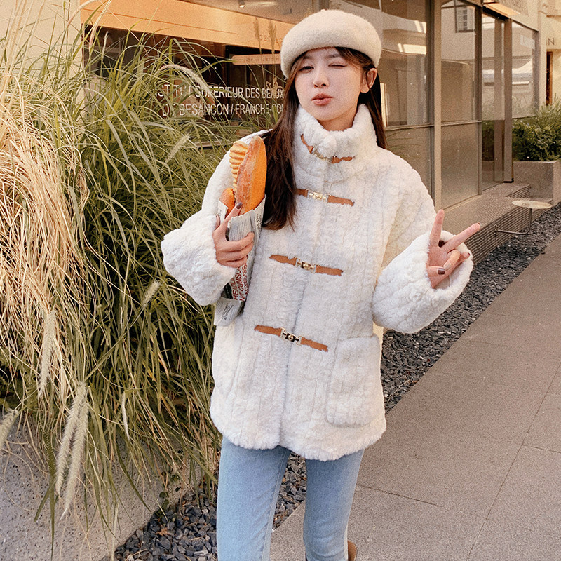 现货主推加厚仿濑兔外套皮毛一体羊羔毛207-J8828P175控258，女装皮草，卡莱