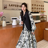 【现货】秋季新款水墨画连衣裙马甲2件套装207-026P155控218，女装套装/套裙，卡莱