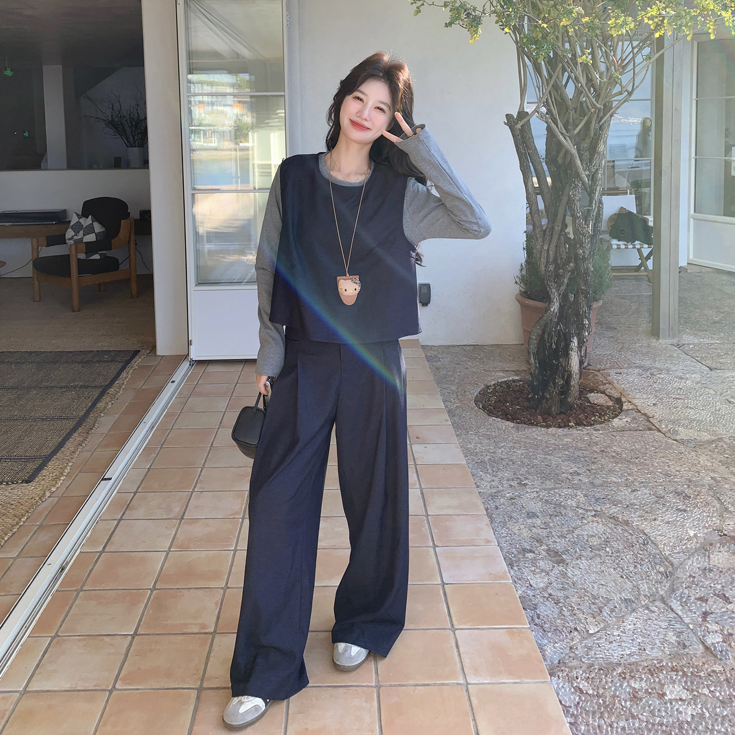 【新款】数据好马甲T桖阔腿裤套装三件套207-332P190控308，女装套装/套裙，卡莱