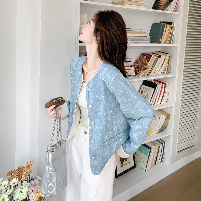 【新款】风拼接亮片新中式短外套207-8053P155控248，女装短外套，卡莱