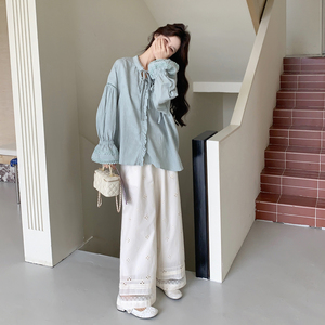 【新款】蕾丝拼接衬衣阔腿裤两件套装207-333P175控288图片