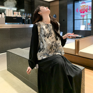 新款  现货 水墨画马甲连衣裙套装2件套207-1073P165控228图片