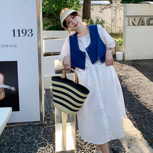 白色衬衫连衣裙套装女夏2025新款设计感牛仔马甲时尚穿搭两件套潮图片