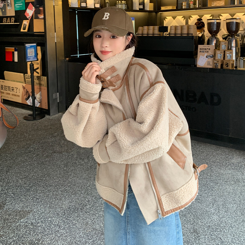 现货主推高品质高转化羊羔毛机车服207-J8858P185控268，女装皮草，卡莱