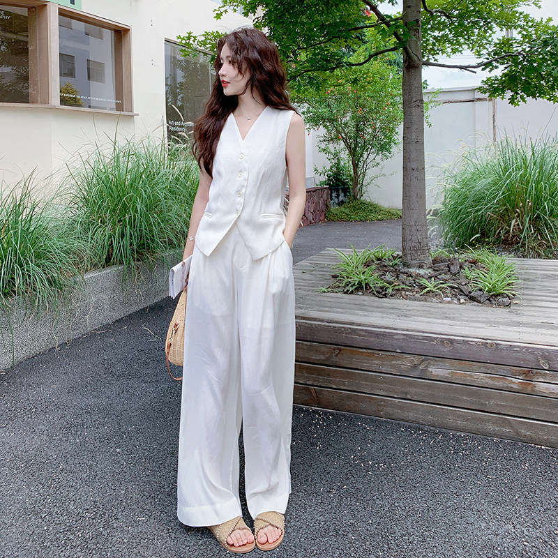 新款现货马甲阔腿裤2件套套装207-183P165控228，女装套装/套裙，卡莱