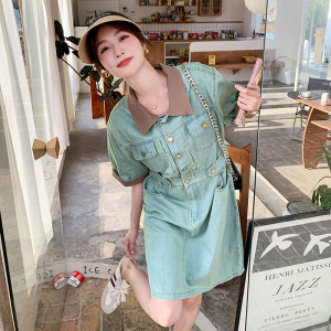 时尚牛仔连衣裙女夏季2025新款小个子韩系气质网红甜酷工装风裙子图片