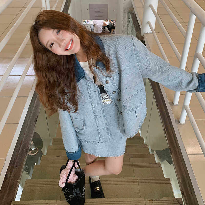 【春款现货】数据好春装牛仔拼接小香风外套207-025P145控228,女装短外套,卡莱