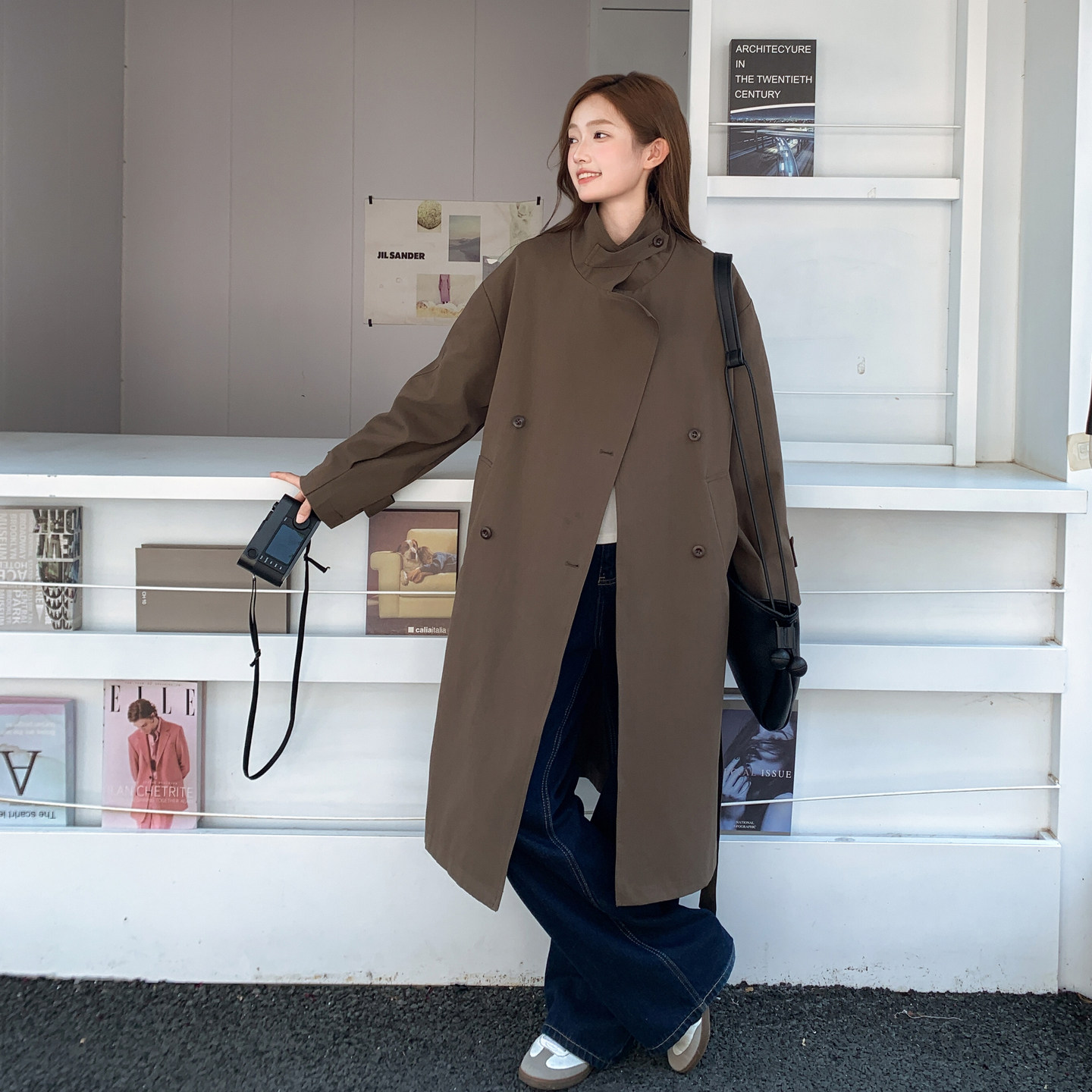 【新款】系带双排扣中长款风衣外套207-8055P175控288,女装风衣,卡莱