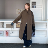 【新款】系带双排扣中长款风衣外套207-8055P175控288，女装风衣，卡莱