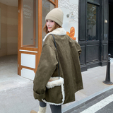 新款羊羔毛拼接宽松50绒羽绒服外套207-1818P275控398，女装羽绒服，卡莱